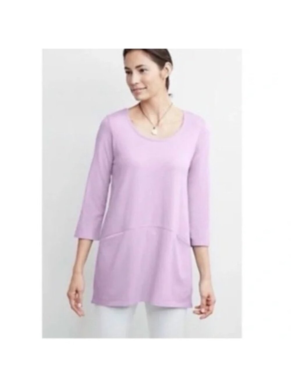 J.Jill Pure Jill Tunic Top Small Curved Seam Front Pocket 3/4 Sleeve Pima Cotton